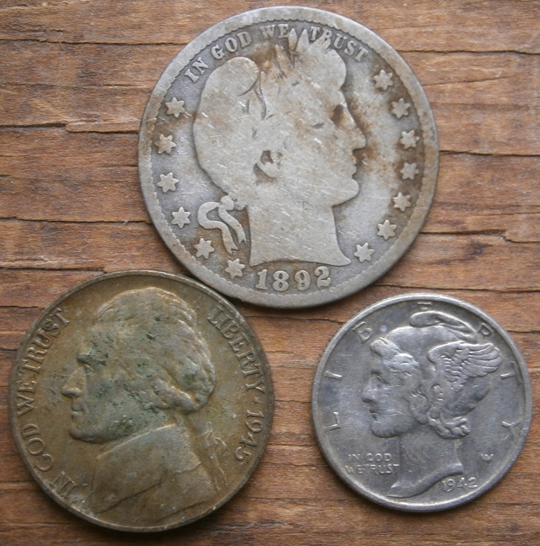 First hunt with Mike where Deb joined us- she brought me a fair amount of good luck, with the 3 great finds, including an 1892-O Type 2 Reverse Barber quarter!