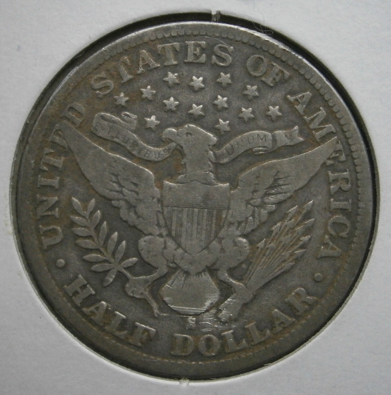 Reverse of 1903-S Barber half dollar- nicked it a little during recovery.