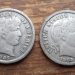 Obverses of a pair of sweet Barber dimes found in FR